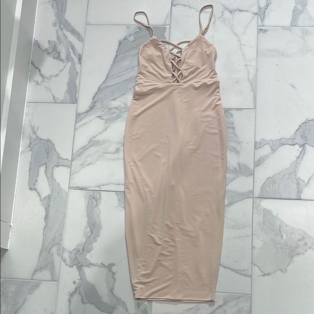 Beige Strappy Midi Dress